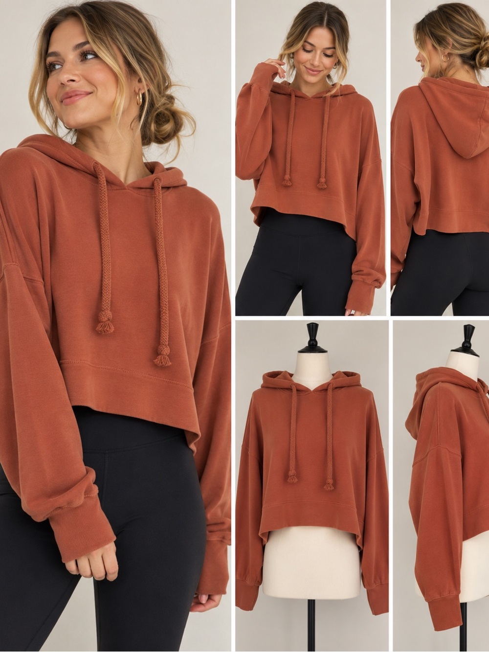 AS Revival Rust Cropped Oversized Hoodie Thumbholes Size L